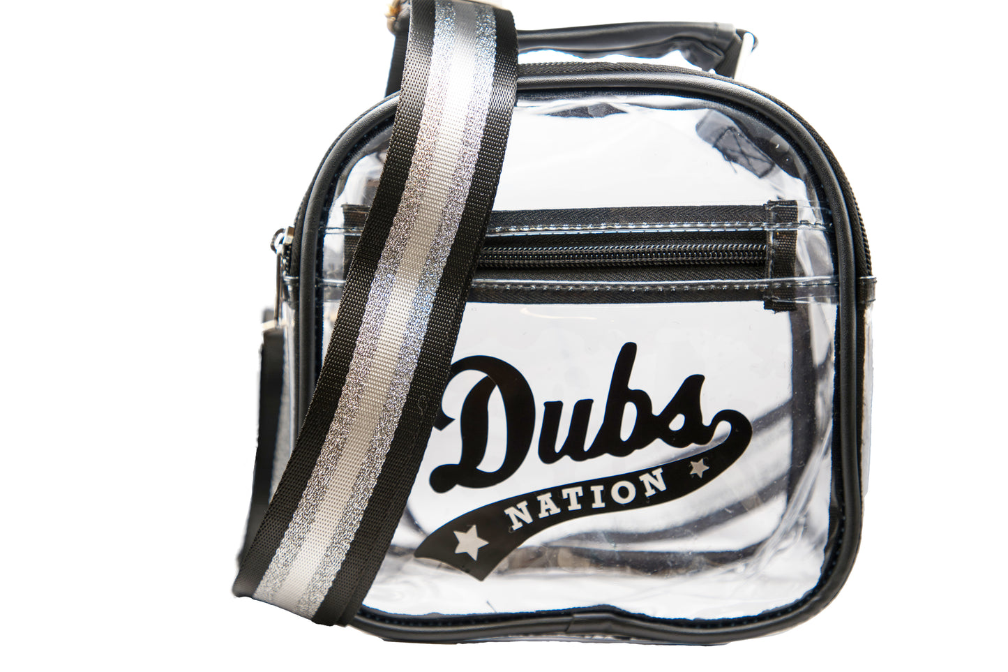 Show a little sparkle with this silver and black strap